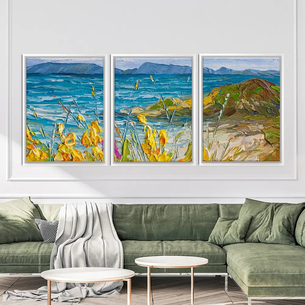 Flowers Beside The Sea Trio Canvas Print Flowers Beside The Sea Trio Canvas Print wall art product Olga Tkachyk