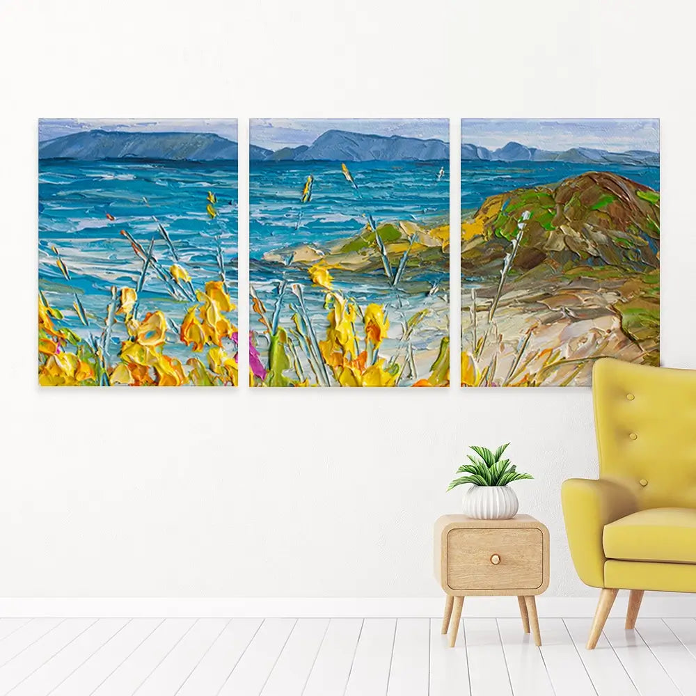 Flowers Beside The Sea Trio Canvas Print Flowers Beside The Sea Trio Canvas Print wall art product Olga Tkachyk