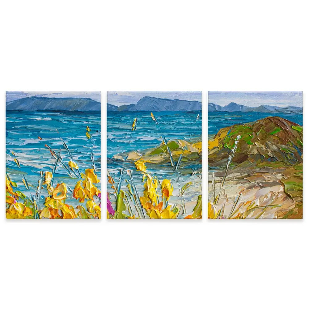 Flowers Beside The Sea Trio Canvas Print Flowers Beside The Sea Trio Canvas Print wall art product Olga Tkachyk