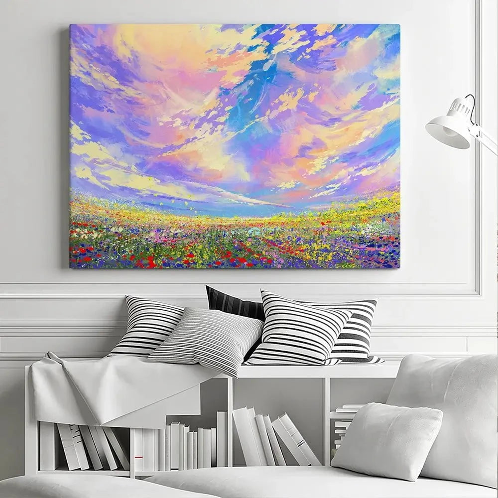 Flowers Under Clouds Canvas Print Flowers Under Clouds Canvas Print wall art product Tithi Luadthong / Shutterstock