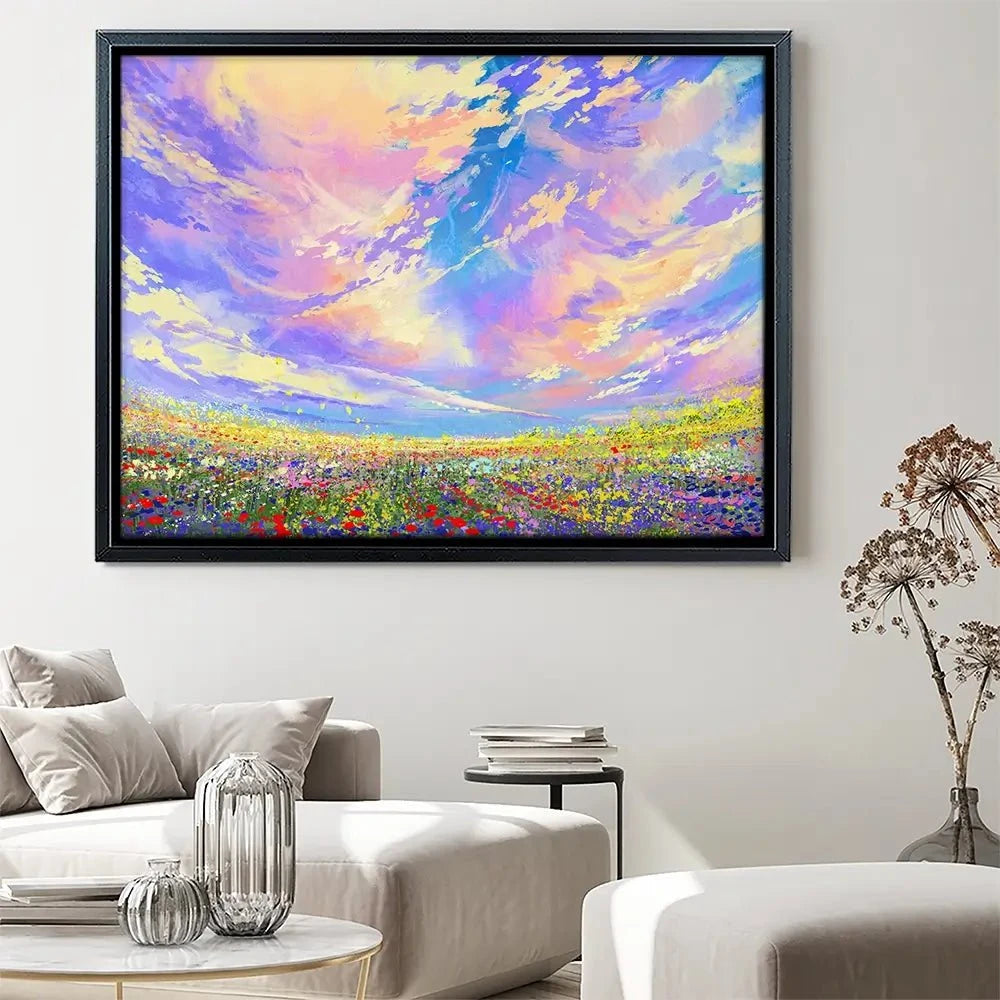 Flowers Under Clouds Canvas Print Flowers Under Clouds Canvas Print wall art product Tithi Luadthong / Shutterstock