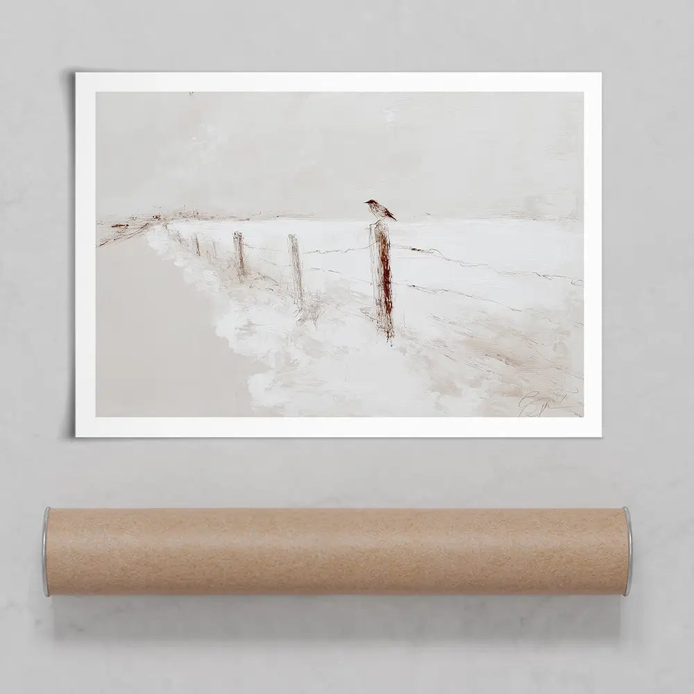 Foggy Fence Bird Art Print Foggy Fence Bird Art Print wall art product Chromatic Storm Studio