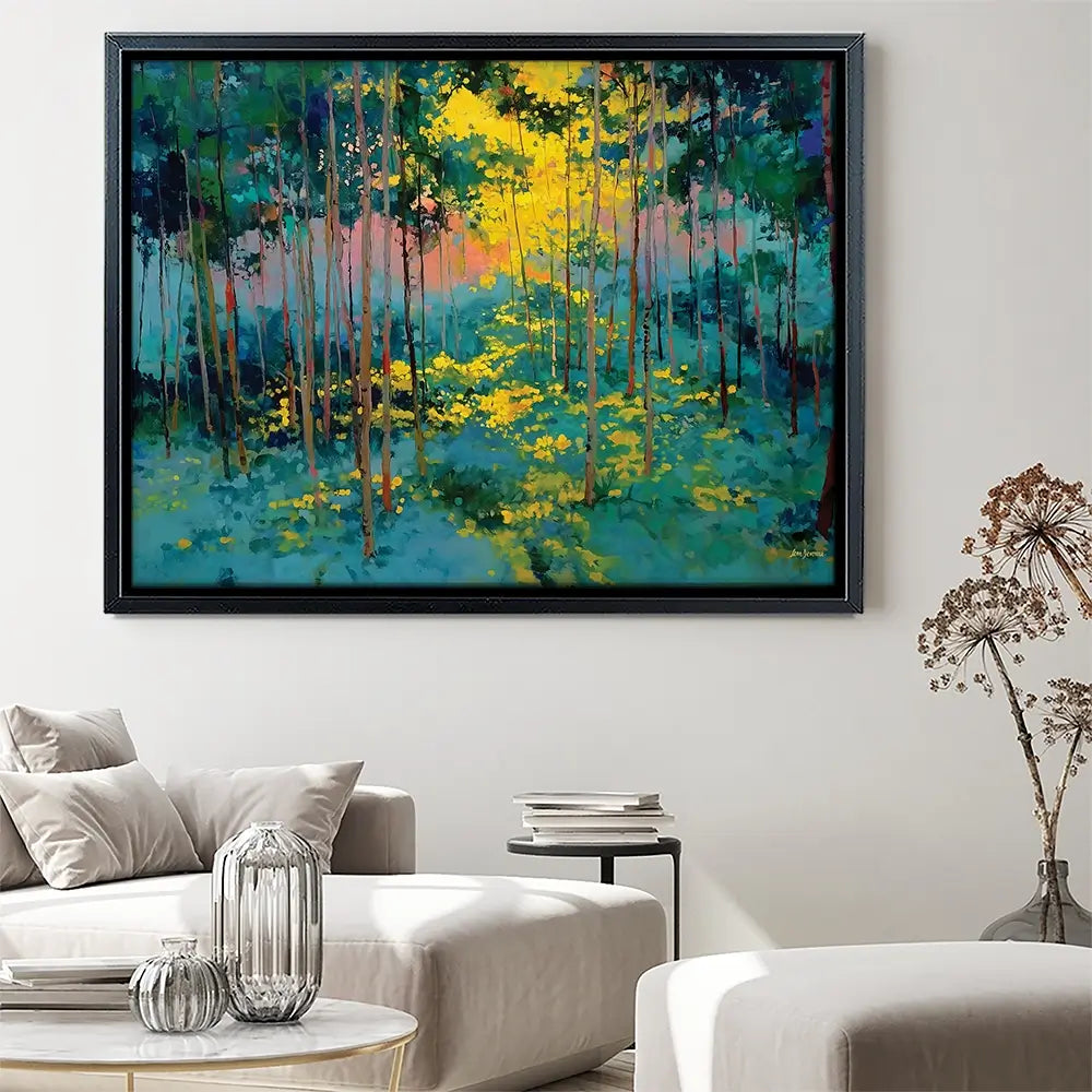Forest Bathed In Celestial Glow Canvas Print Forest Bathed In Celestial Glow Canvas Print wall art product Leon Devenice
