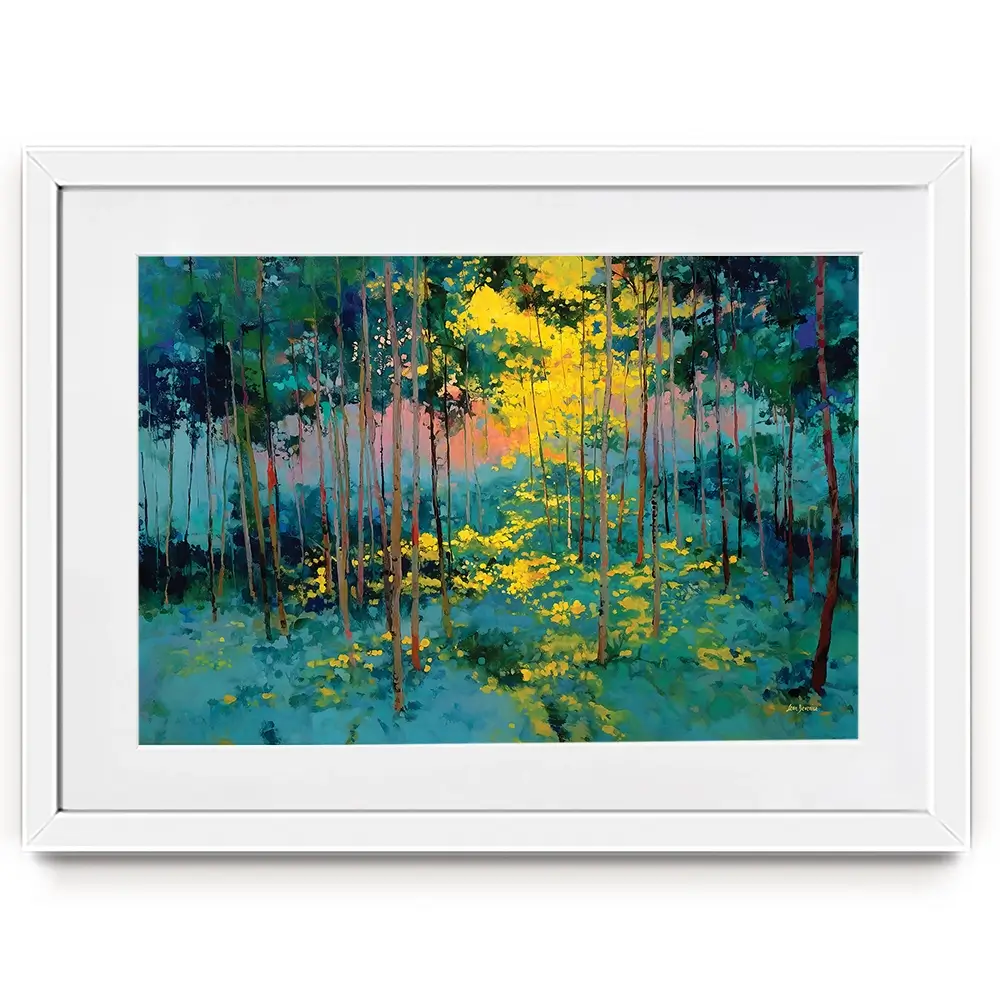 Forest Bathed In Celestial Glow Framed Art Print Forest Bathed In Celestial Glow Framed Art Print wall art product Leon Devenice