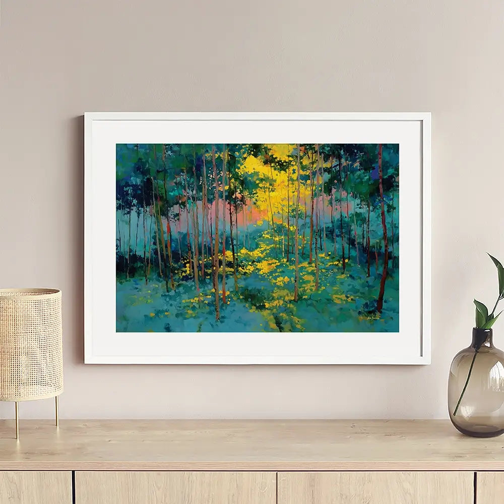 Forest Bathed In Celestial Glow Framed Art Print Forest Bathed In Celestial Glow Framed Art Print wall art product Leon Devenice