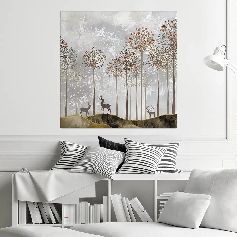 Forest Deer Square Canvas Print Forest Deer Square Canvas Print wall art product 3d artwork wallpaper / Shutterstock