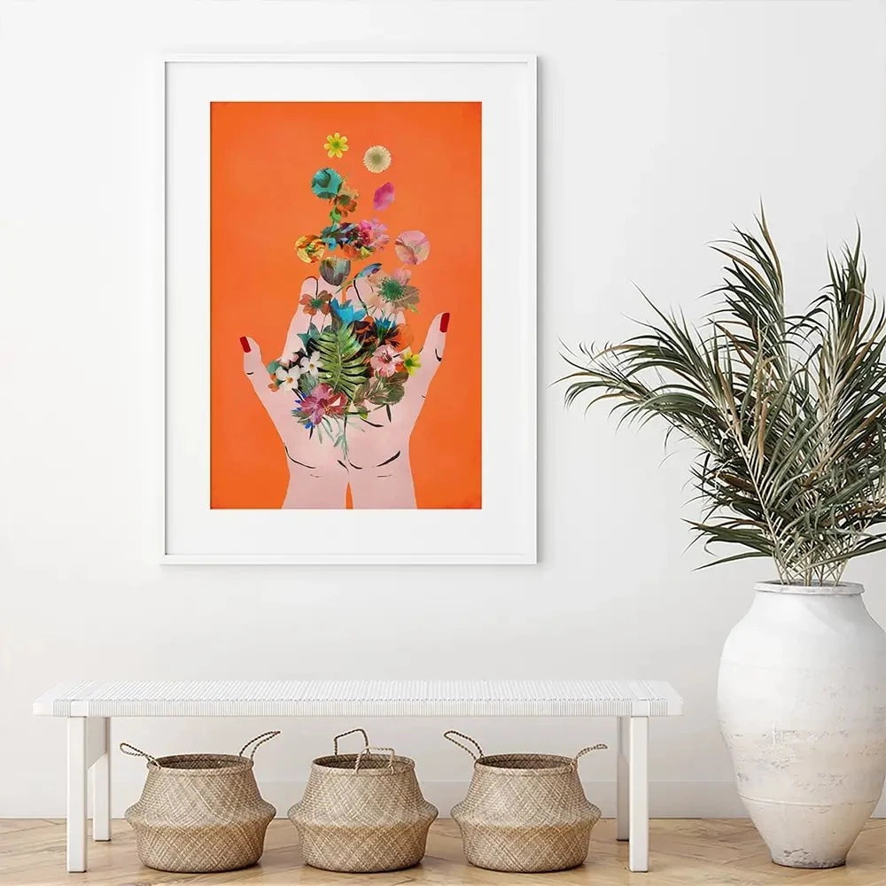 Fridas Hands Orange Framed Art Print Fridas Hands Orange Framed Art Print wall art product Treechild