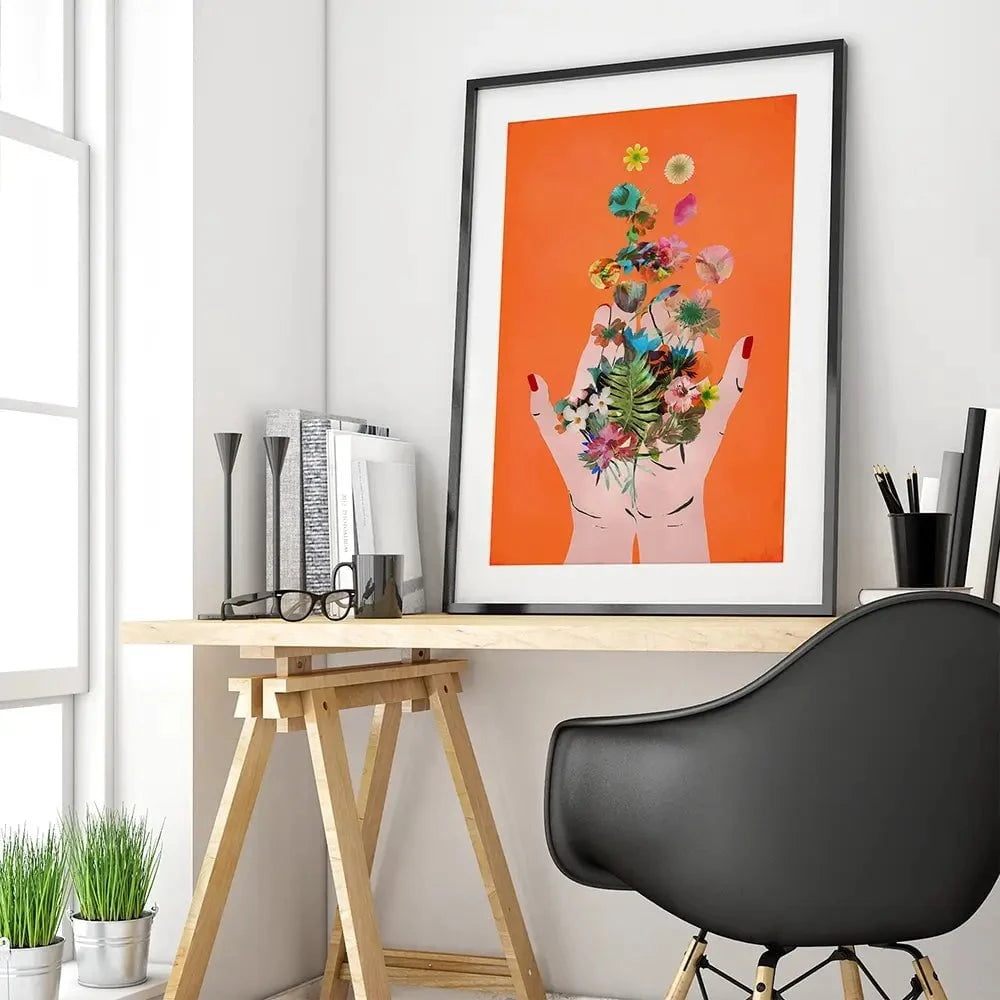 Fridas Hands Orange Framed Art Print Fridas Hands Orange Framed Art Print wall art product Treechild