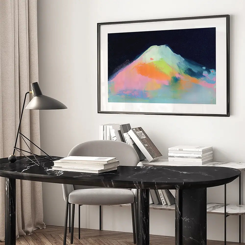 Fuji In Neon Framed Art Print Fuji In Neon Framed Art Print wall art product Chromatic Storm Studio