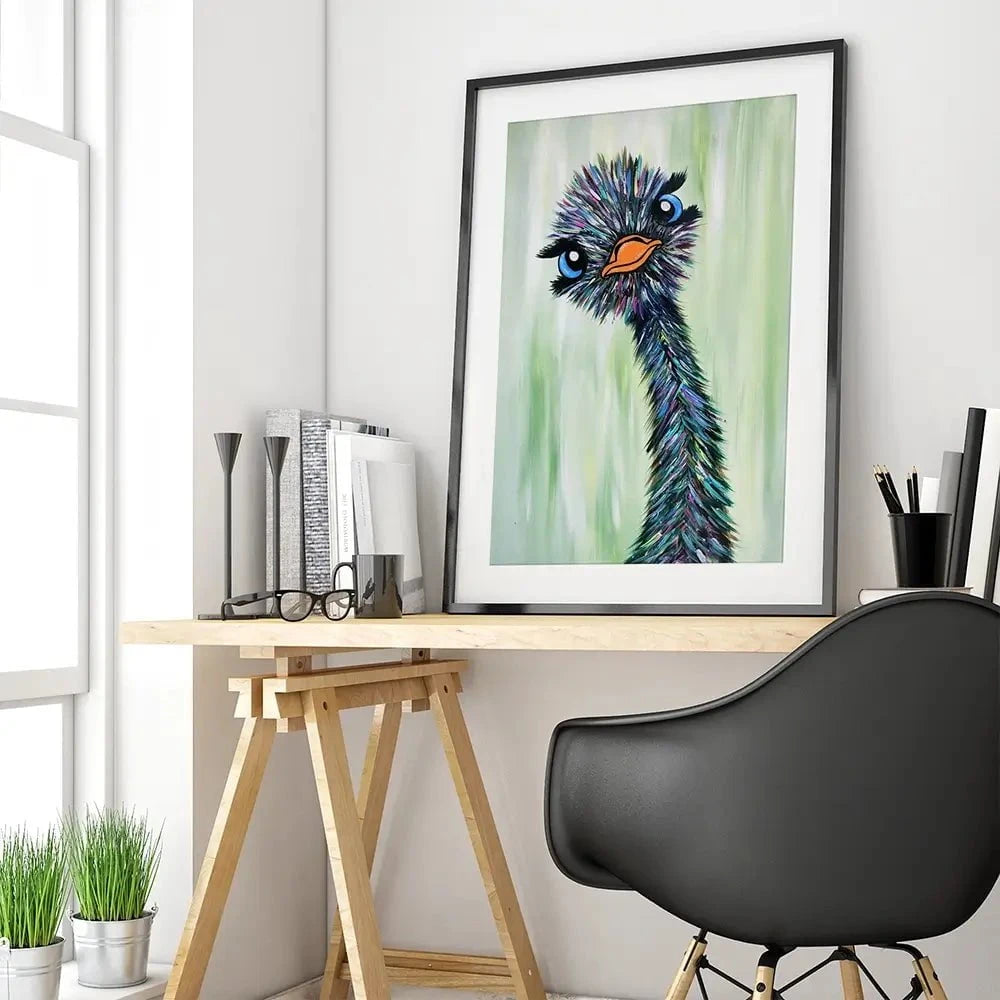 Funky Ostrich Framed Art Print Funky Ostrich Framed Art Print wall art product Tanya Stone / Shutterstock