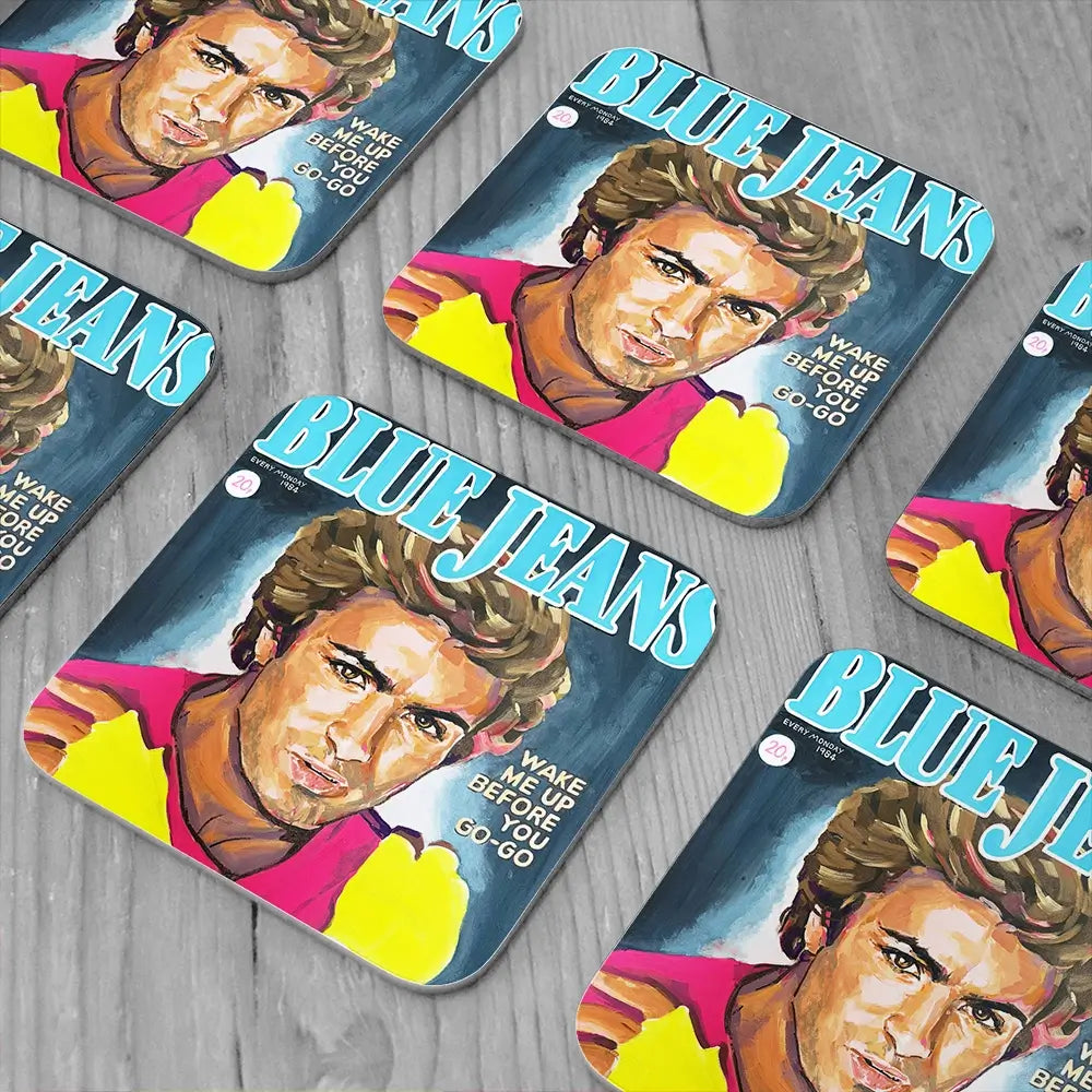 George Michael Blue Jeans Coaster Set George Michael Blue Jeans Coaster Set wall art product Juliet Stockton