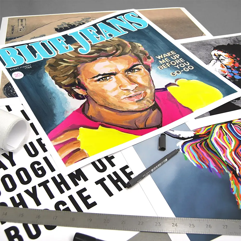 George Michael Blue Jeans Square Art Print George Michael Blue Jeans Square Art Print wall art product Juliet Stockton