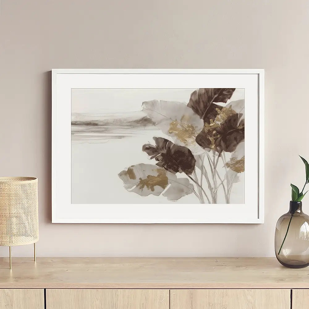 Gilded Banana Leaves Framed Art Print Gilded Banana Leaves Framed Art Print wall art product Chromatic Storm Studio