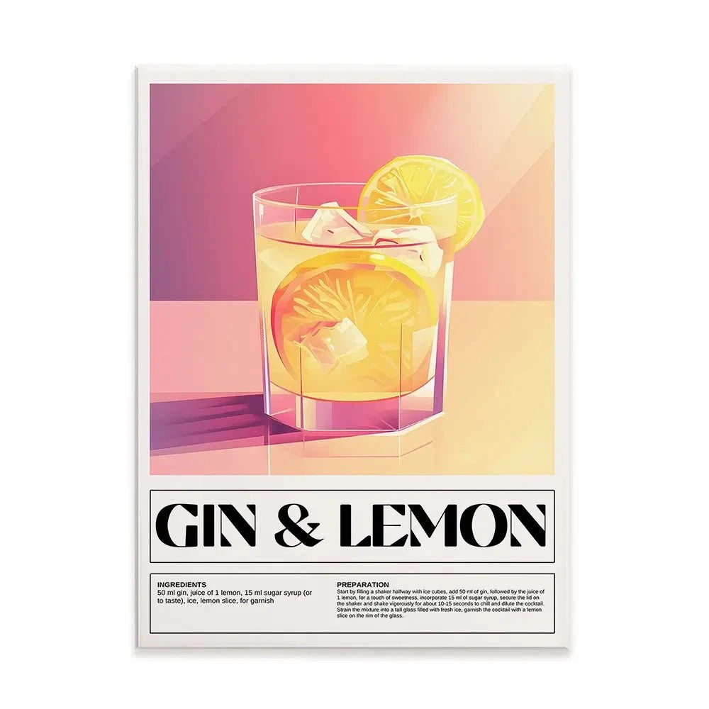 Gin and Lemon Recipe Canvas Print Gin and Lemon Recipe Canvas Print wall art product Art Print Shop