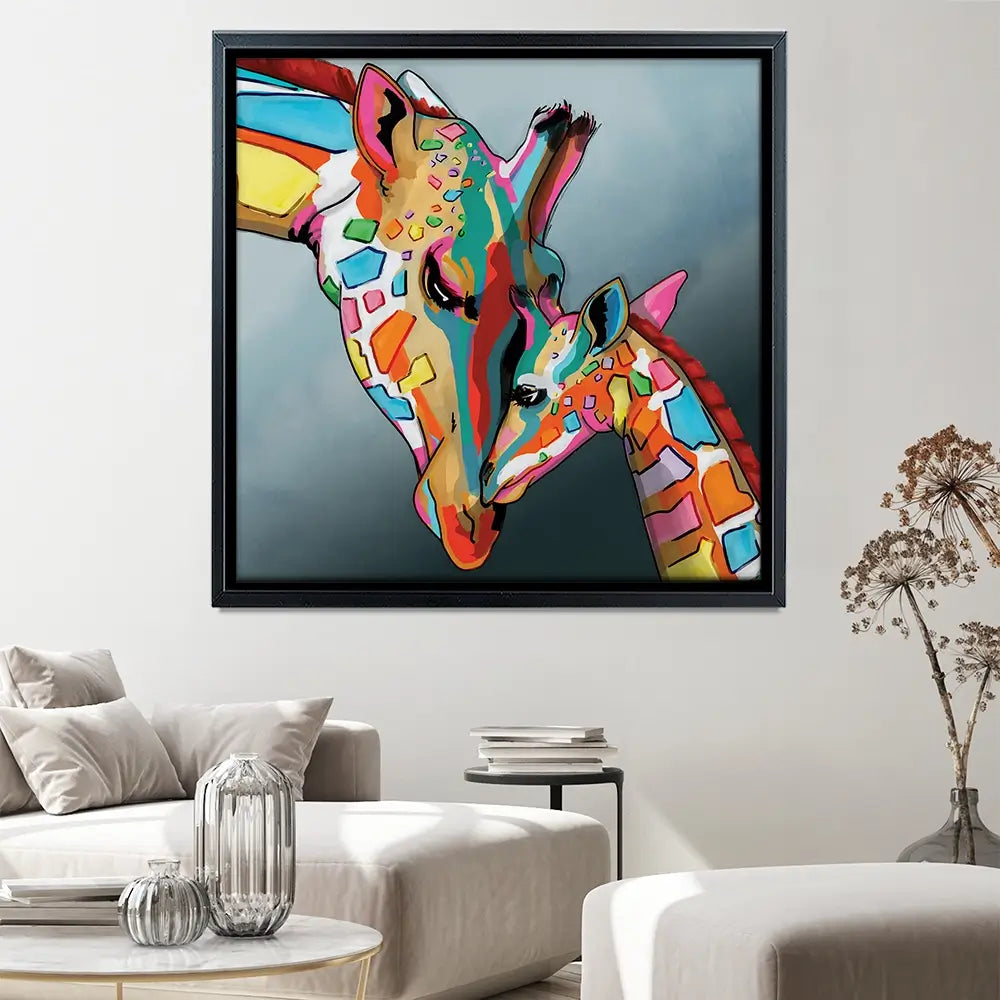 Giraffe And Calf Square Canvas Print Giraffe And Calf Square Canvas Print wall art product Art Print Shop