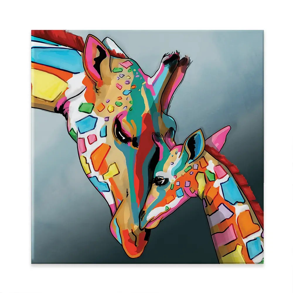 Giraffe And Calf Square Canvas Print Giraffe And Calf Square Canvas Print wall art product Art Print Shop