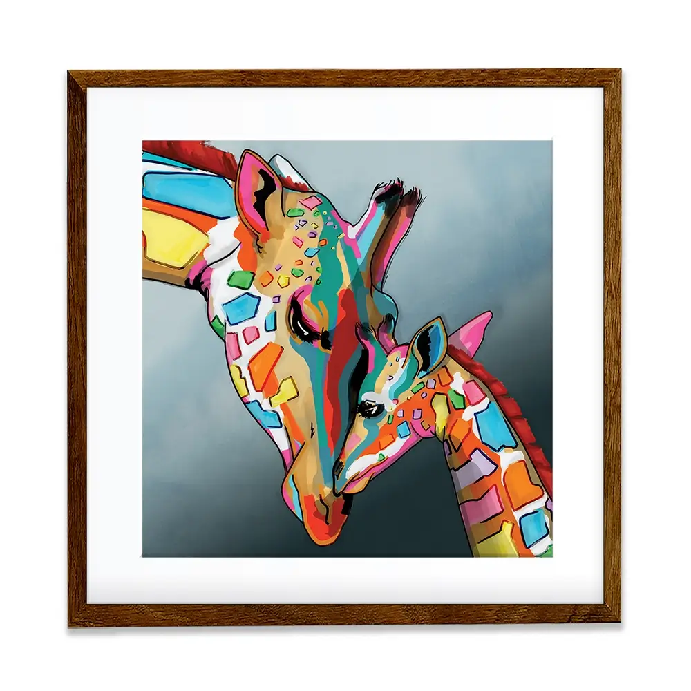 Giraffe And Calf Square Framed Art Print Giraffe And Calf Square Framed Art Print wall art product Art Print Shop