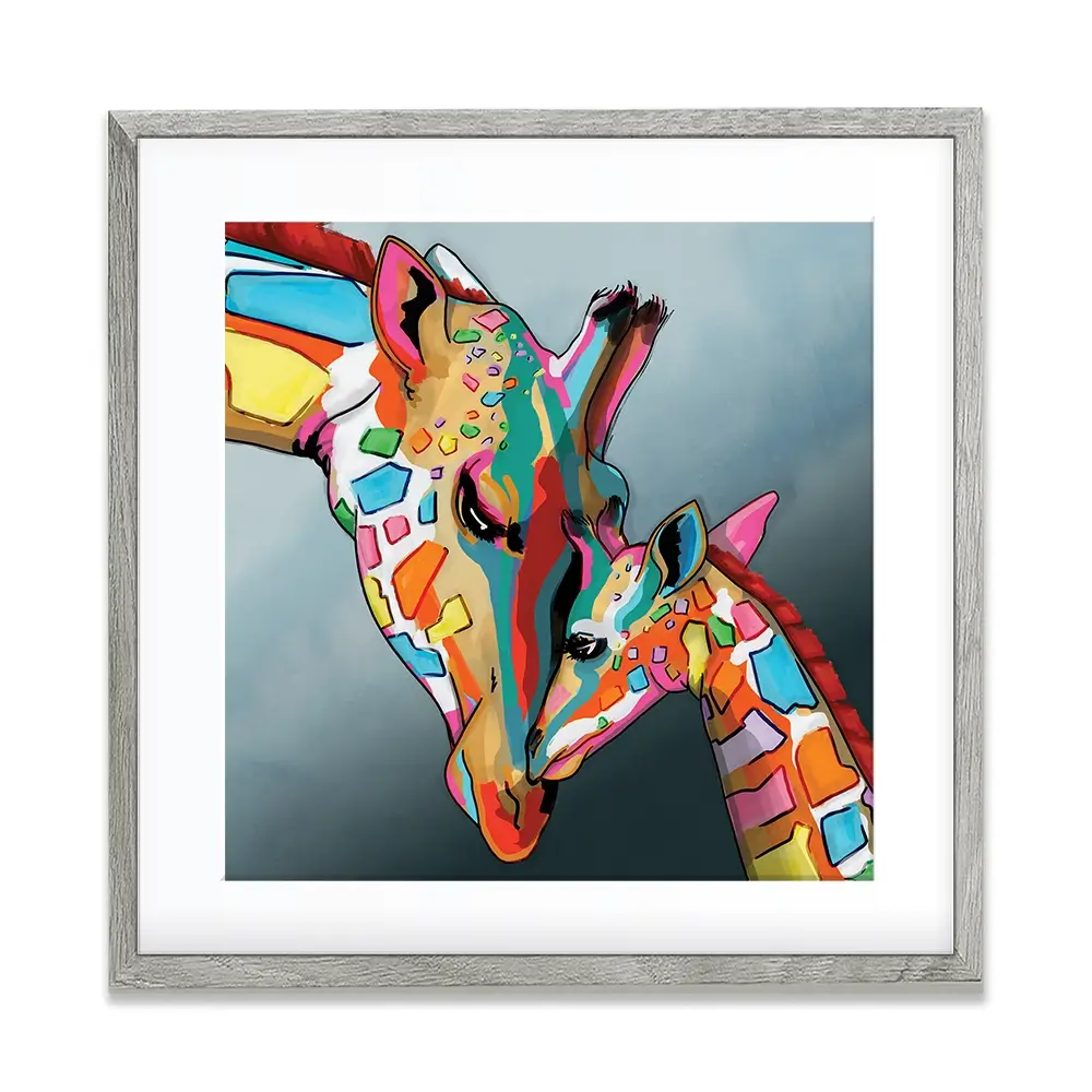 Giraffe And Calf Square Framed Art Print Giraffe And Calf Square Framed Art Print wall art product Art Print Shop