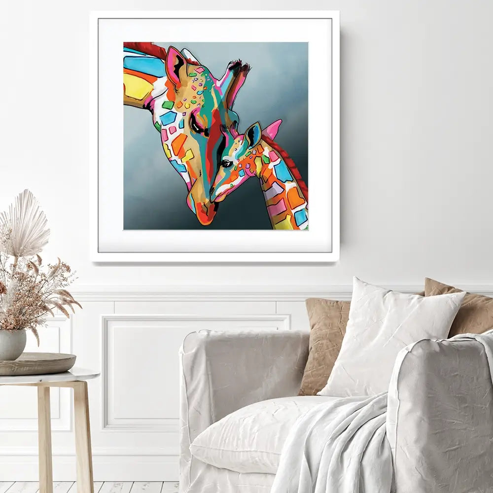Giraffe And Calf Square Framed Art Print Giraffe And Calf Square Framed Art Print wall art product Art Print Shop