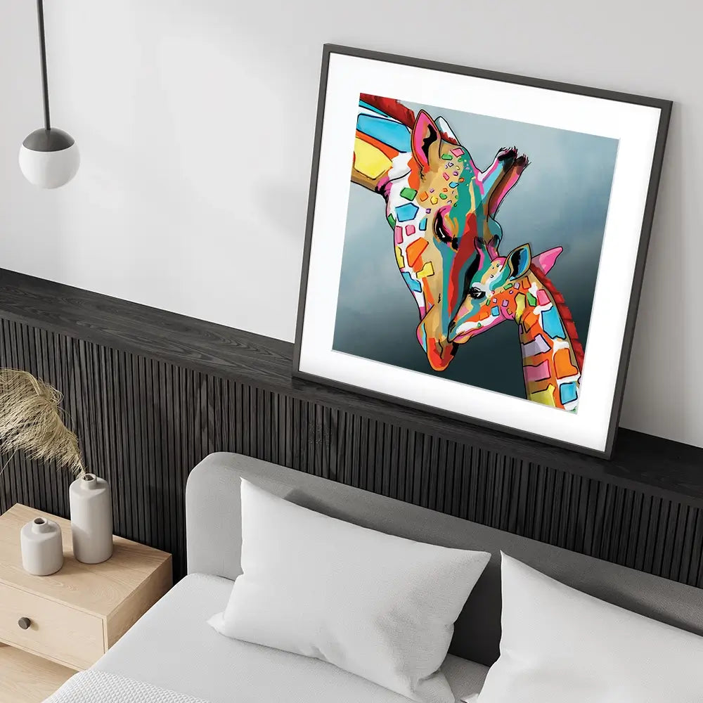 Giraffe And Calf Square Framed Art Print Giraffe And Calf Square Framed Art Print wall art product Art Print Shop