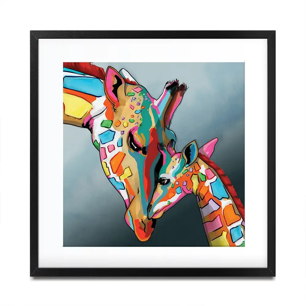 Giraffe And Calf Square Framed Art Print Giraffe And Calf Square Framed Art Print wall art product Art Print Shop
