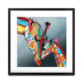 Giraffe And Calf Square Framed Art Print Giraffe And Calf Square Framed Art Print wall art product Art Print Shop