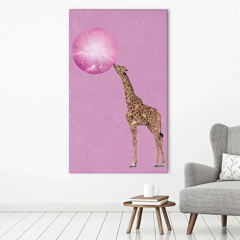 Giraffe Blowing Bubblegum Canvas Print Giraffe Blowing Bubblegum Canvas Print wall art product Sarah Manovski