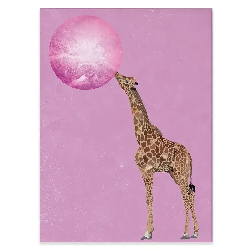 Giraffe Blowing Bubblegum Canvas Print Giraffe Blowing Bubblegum Canvas Print wall art product Sarah Manovski