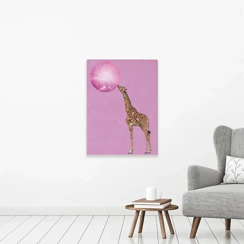 Giraffe Blowing Bubblegum Canvas Print Giraffe Blowing Bubblegum Canvas Print wall art product Sarah Manovski