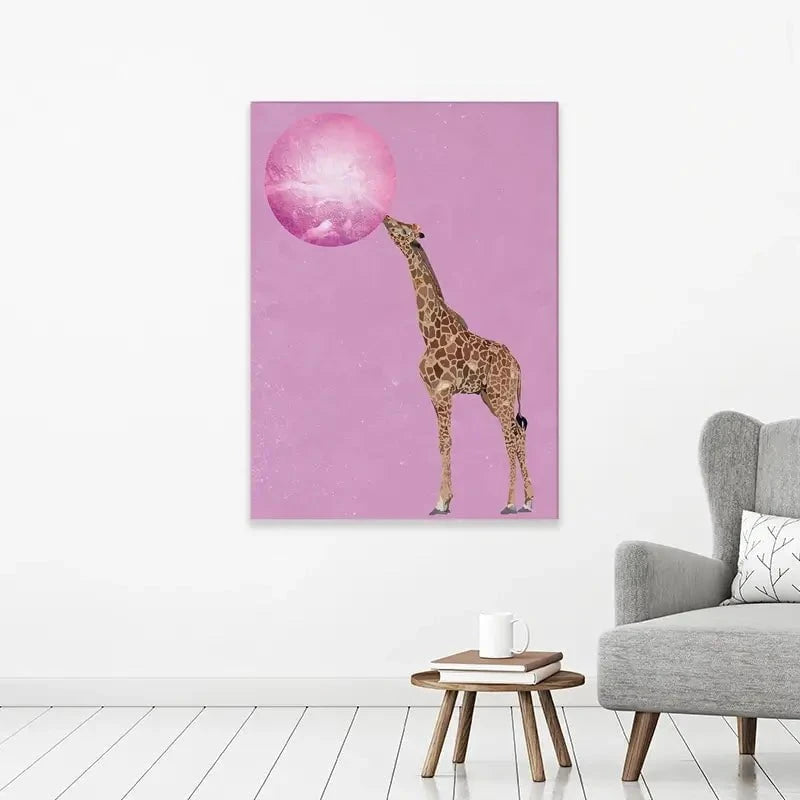 Giraffe Blowing Bubblegum Canvas Print Giraffe Blowing Bubblegum Canvas Print wall art product Sarah Manovski