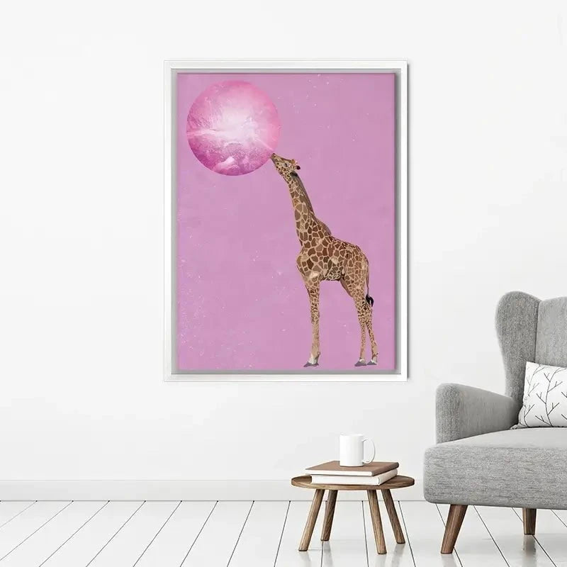 Giraffe Blowing Bubblegum Canvas Print Giraffe Blowing Bubblegum Canvas Print wall art product Sarah Manovski