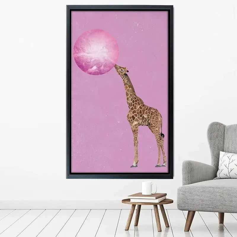 Giraffe Blowing Bubblegum Canvas Print Giraffe Blowing Bubblegum Canvas Print wall art product Sarah Manovski