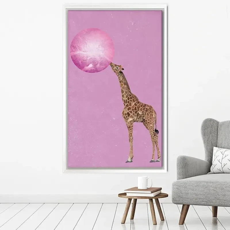 Giraffe Blowing Bubblegum Canvas Print Giraffe Blowing Bubblegum Canvas Print wall art product Sarah Manovski