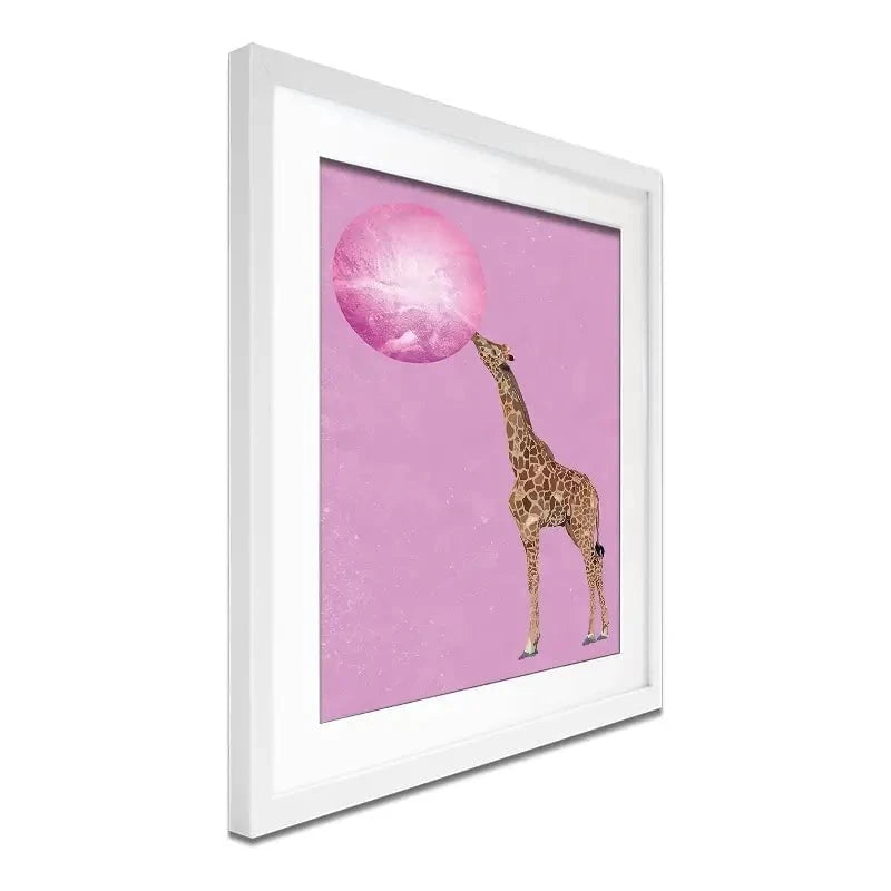 Giraffe Blowing Bubblegum Framed Art Print Giraffe Blowing Bubblegum Framed Art Print wall art product Sarah Manovski