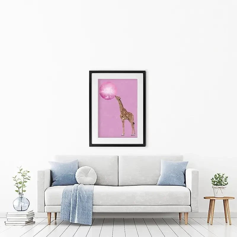 Giraffe Blowing Bubblegum Framed Art Print Giraffe Blowing Bubblegum Framed Art Print wall art product Sarah Manovski