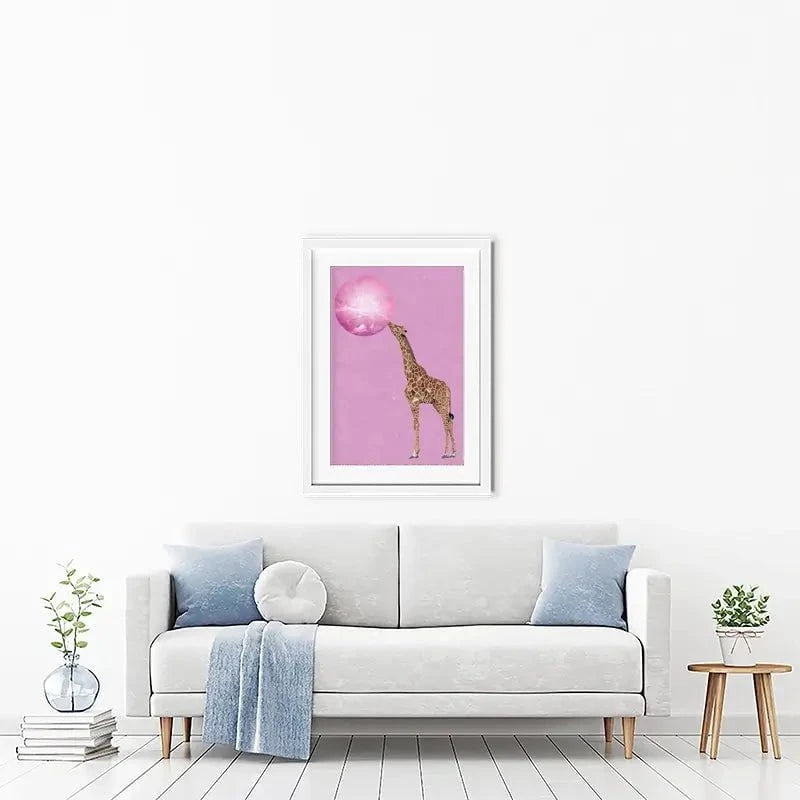 Giraffe Blowing Bubblegum Framed Art Print Giraffe Blowing Bubblegum Framed Art Print wall art product Sarah Manovski