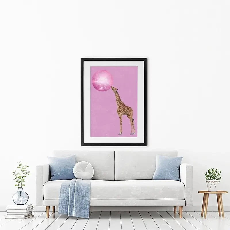 Giraffe Blowing Bubblegum Framed Art Print Giraffe Blowing Bubblegum Framed Art Print wall art product Sarah Manovski