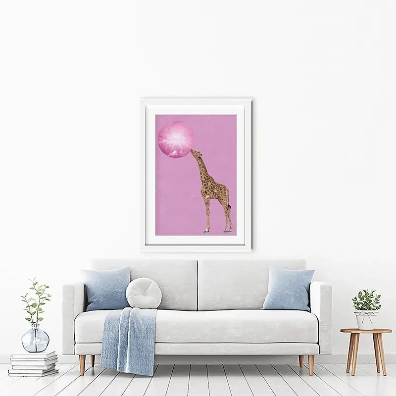Giraffe Blowing Bubblegum Framed Art Print Giraffe Blowing Bubblegum Framed Art Print wall art product Sarah Manovski