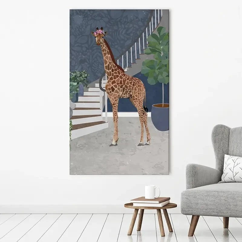 Giraffe By The Stairs Canvas Print Giraffe By The Stairs Canvas Print wall art product Sarah Manovski