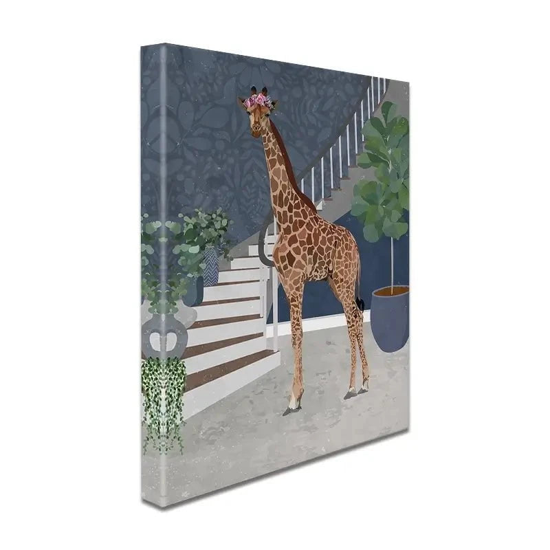 Giraffe By The Stairs Canvas Print Giraffe By The Stairs Canvas Print wall art product Sarah Manovski