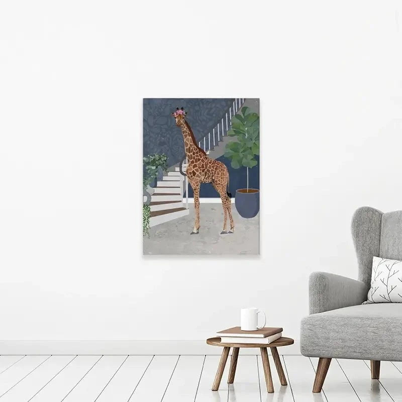 Giraffe By The Stairs Canvas Print Giraffe By The Stairs Canvas Print wall art product Sarah Manovski