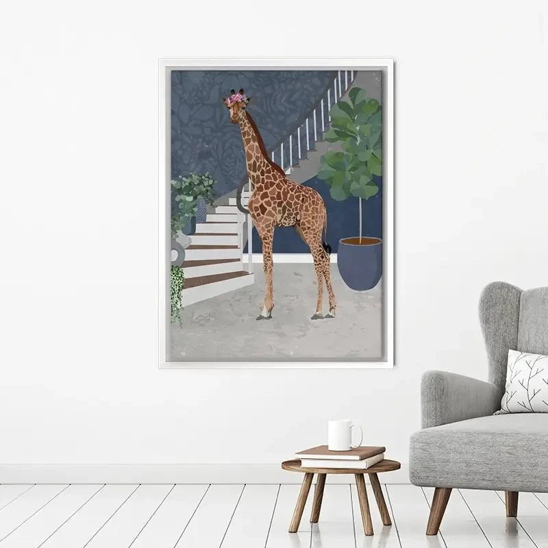 Giraffe By The Stairs Canvas Print Giraffe By The Stairs Canvas Print wall art product Sarah Manovski