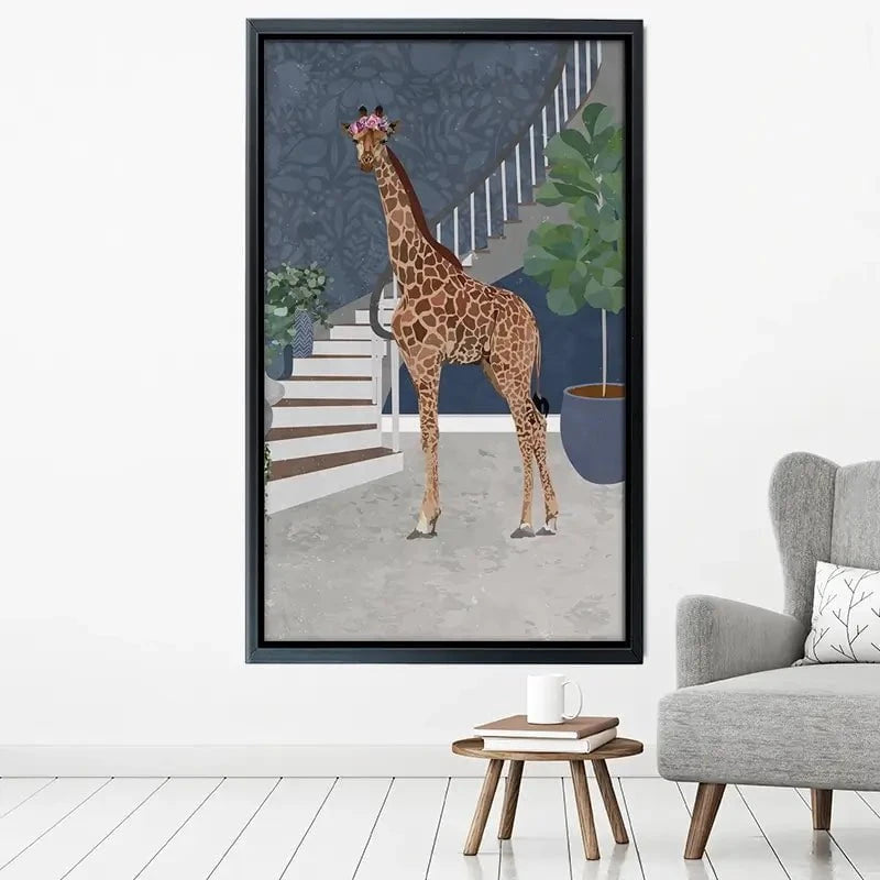 Giraffe By The Stairs Canvas Print Giraffe By The Stairs Canvas Print wall art product Sarah Manovski