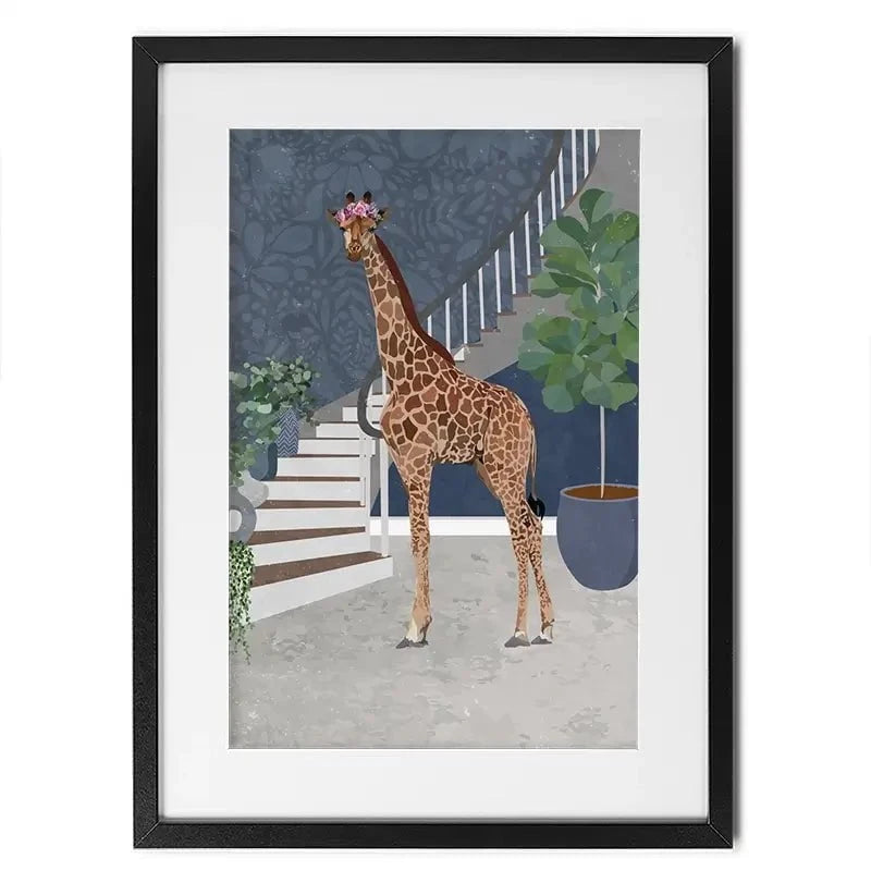 Giraffe By The Stairs Framed Art Print Giraffe By The Stairs Framed Art Print wall art product Sarah Manovski