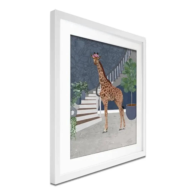 Giraffe By The Stairs Framed Art Print Giraffe By The Stairs Framed Art Print wall art product Sarah Manovski