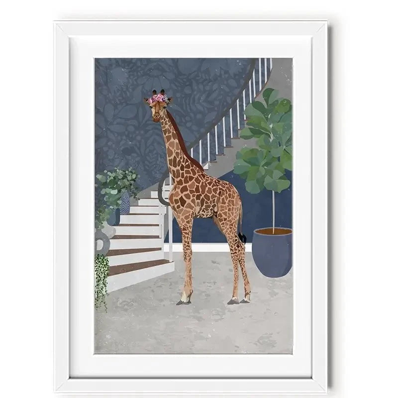 Giraffe By The Stairs Framed Art Print Giraffe By The Stairs Framed Art Print wall art product Sarah Manovski