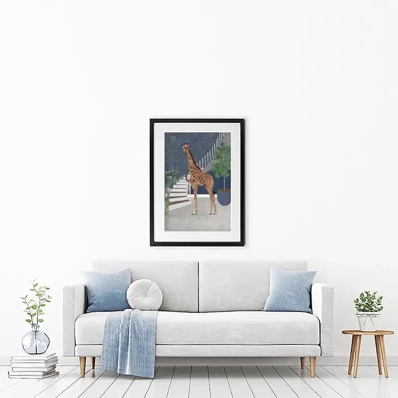 Giraffe By The Stairs Framed Art Print Giraffe By The Stairs Framed Art Print wall art product Sarah Manovski