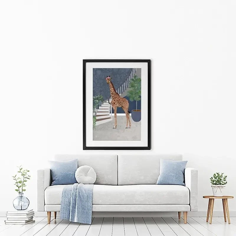Giraffe By The Stairs Framed Art Print Giraffe By The Stairs Framed Art Print wall art product Sarah Manovski
