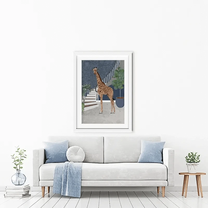 Giraffe By The Stairs Framed Art Print Giraffe By The Stairs Framed Art Print wall art product Sarah Manovski