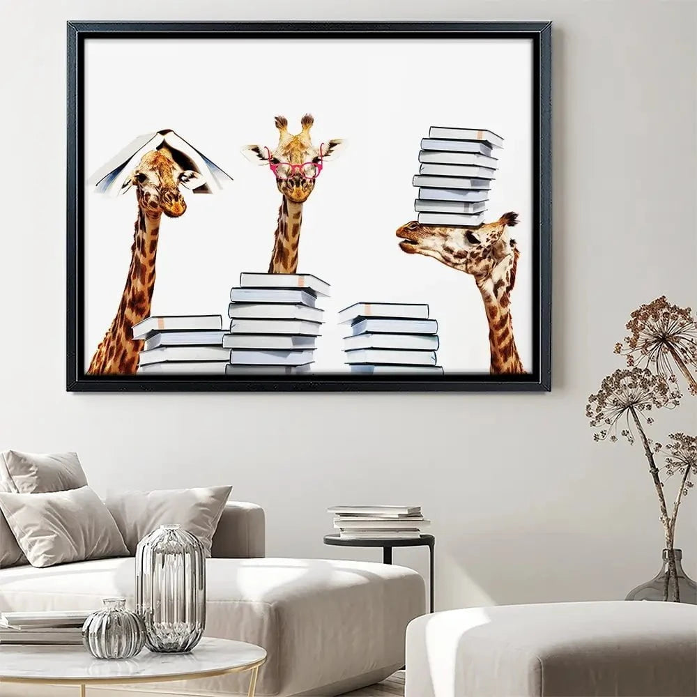 Giraffes With Books Canvas Print Giraffes With Books Canvas Print wall art product Sergey Novikov / Shutterstock